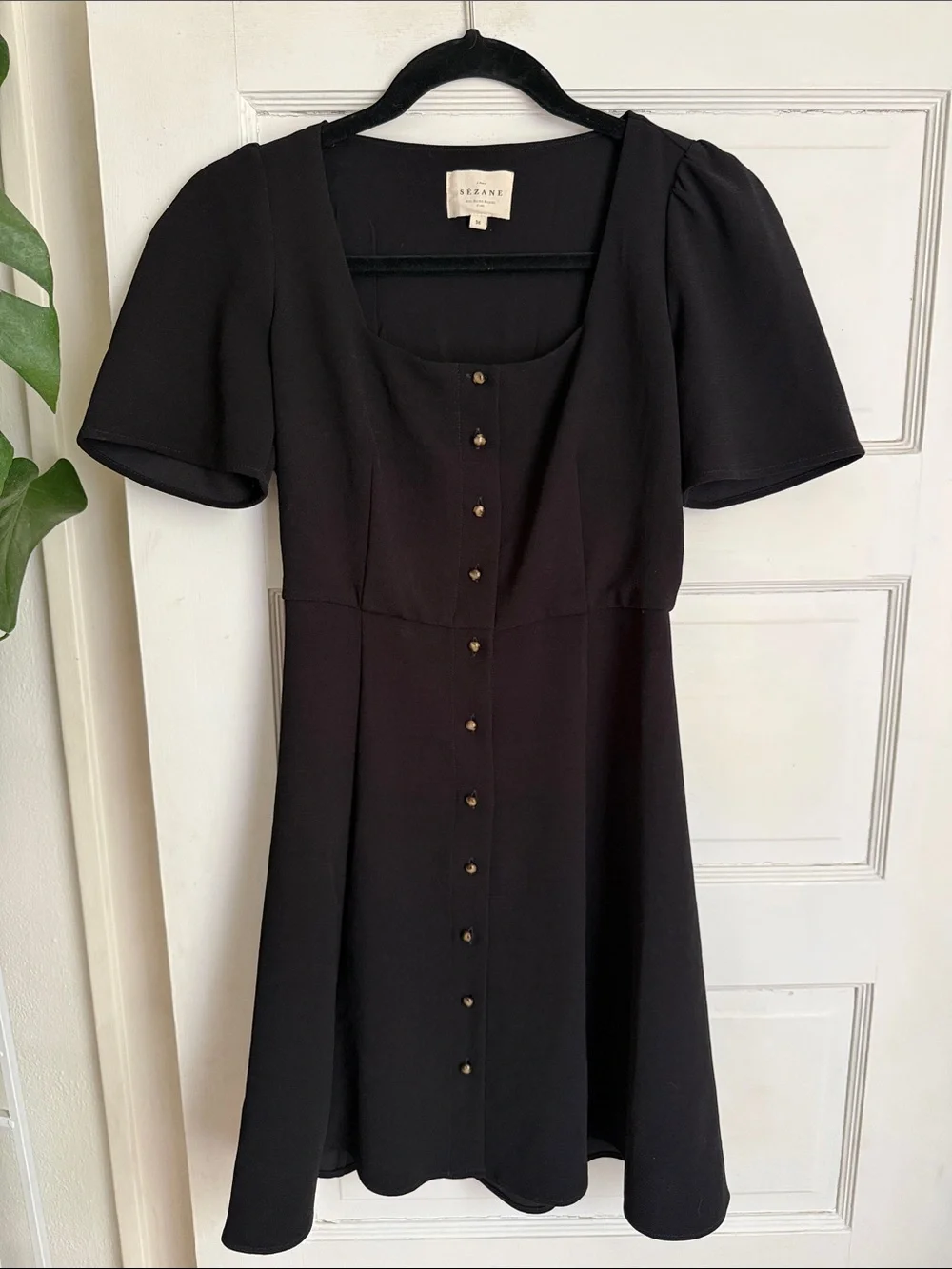 Sezane Black Button-Front Mini Dress - Picture 2 of 5